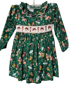 NWT Iris & Ivy Girls Green Nutcracker Ballerina Smocked Dress 24M